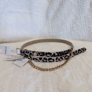 Rachel Zoe Leopard Print Genuine Leather Belt with Gold Chain 🐆⛓️